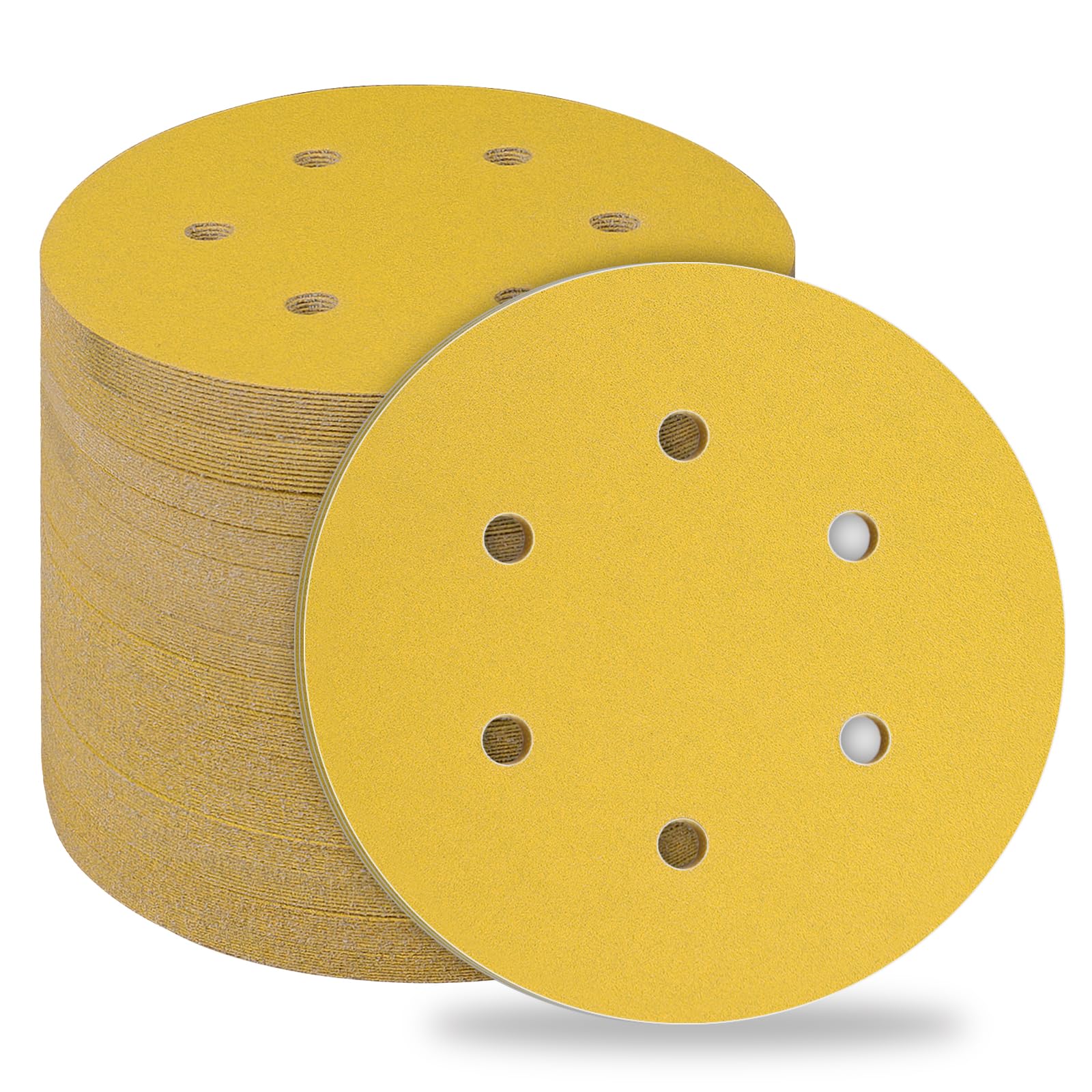 STEBRUAM 50pcs 150mm sanding discs,Sanding Discs Pads for Random Orbital Sander pads and All Oscillating Tools,Yellow sanding discs Hook and Loop 120 Grit 6 Hole 6 Inch Round — image 1