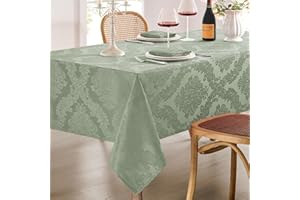 Decorelia Sage Green Floral Table Cloths Rectangular 60 x 84 Inch (6-8 Seats), Waterproof Decorative Washable Damask Tableclo