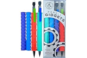 Gyre & Gimble Pencil Gidgets–Textured Silicone Pencil Sleeve for Serene and Quiet Fidgeting–Transform Your Mechanical Pencil into a Whimsical Tool of Focus and Tranquility – 4 Sleeves & 2 Pencils