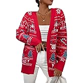 Ugly Christmas Cardigan Sweaters Women: Xmas Knit Sweater Cardigans Oversized Open Front Outerwear with Pockets
