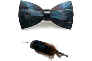 RBOCOTT Handmade Feather Pre-tied Bow tie and Brooch Sets for Men