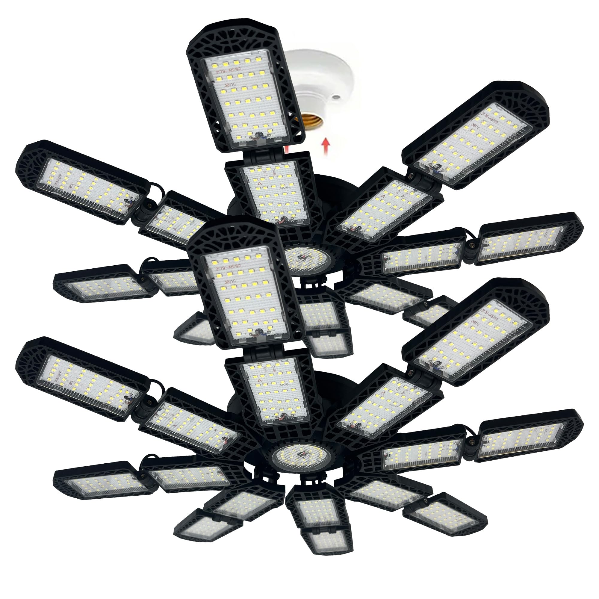 POLARPRA Garage Lights - 40000LM Super Bright Garage Lights Ceiling Led w/ 8 Deformable Panels Compatible for E26/E27 Screw in Socket Garage Lighting Bulb for Barn Basement Shops Attic - 2Pack