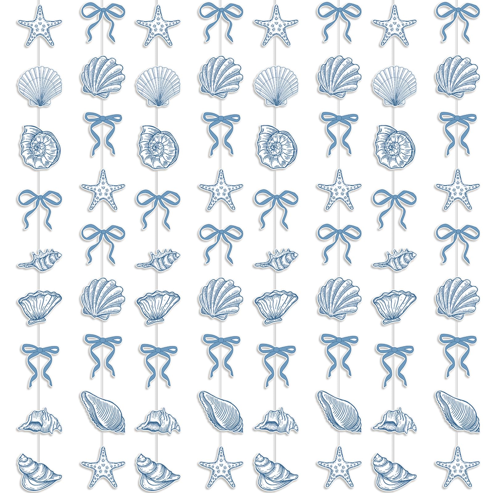 Photo 1 of TaoBary 8 Pack Blue Bow Starfish and Seashell Garland 6.56 ft Ocean Coastal Nautical Paper Hanging Decorations Pre Strung Banner for Under The Sea Beach Wedding Mermaid Birthday Party Decorations