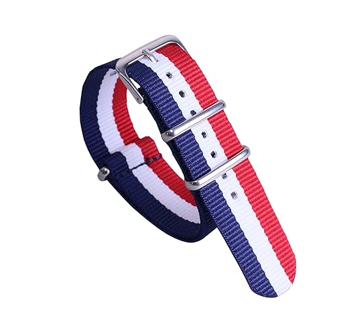 12mm Dark Blue/White/Red High-end Luxury NATO Style Nylon Canvas Watch Band Strap Replacement for Girls