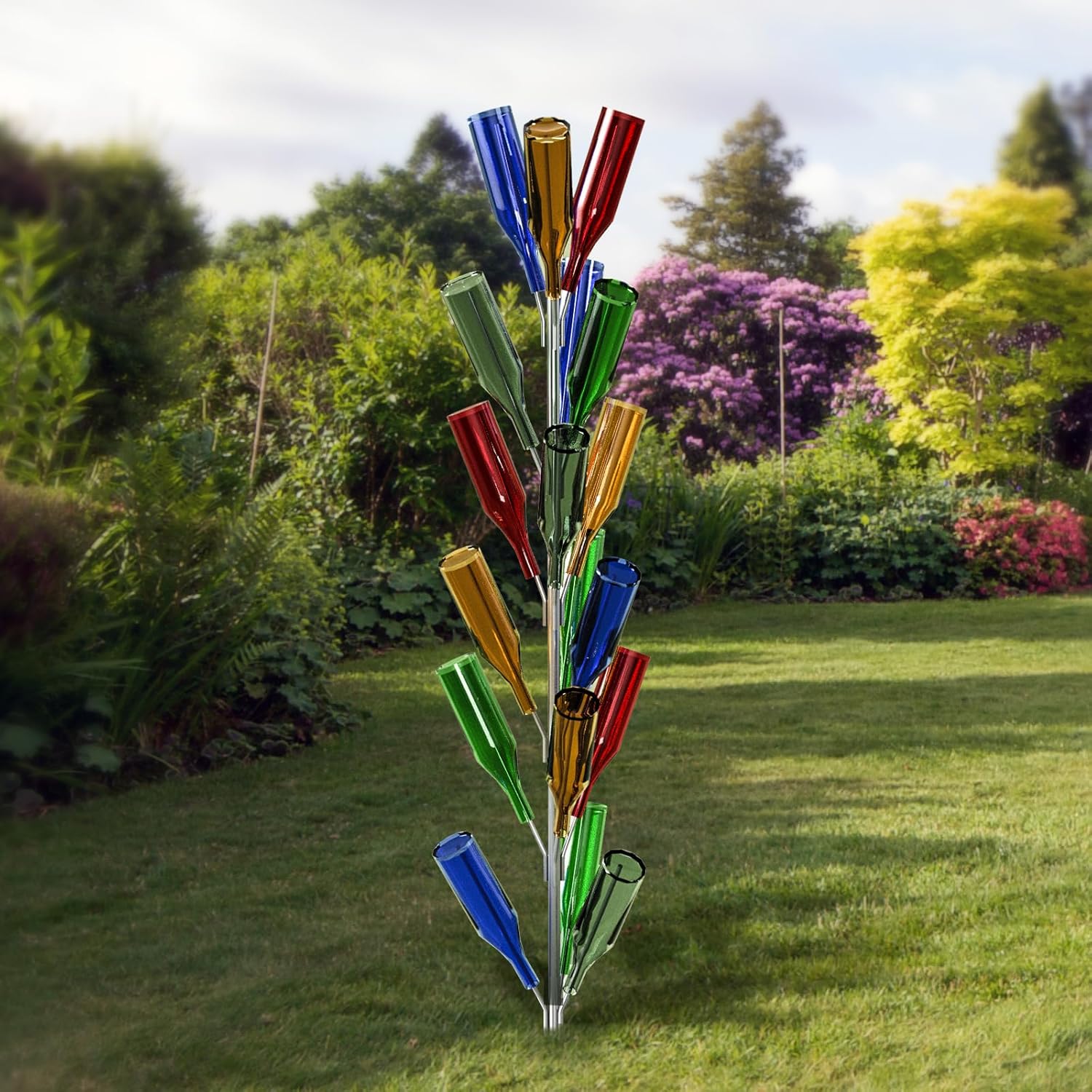 Decorative Garden Stakes - Eccliy 19 Wine Bottle Tree, 5.6 ft Garden Decorative Bottle Holder Bottle Trees for the Garden Outdoor Artificial Bottle Tree Wedding Bridal Shower Graduation Party Decoration