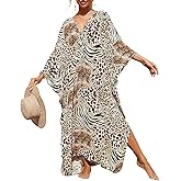 cthseie Women Animal Print Kaftan Dresses Plus Size Swimsuit Coverup 2025 Summer Bathing Suit Caftan Loungewear Beach Dress