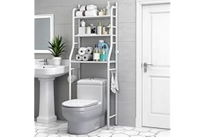 Garvee 3-Tier Over the Toilet Shelf with Removable Towel Hooks, Floorstanding Metal Over Toilet Storage for Most Toilets, Abo