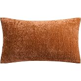 PiccoCasa Chenille Throw Pillow Covers, Soft Decorative Cushion Covers Water Repellent Couch Pillowcase Home Cute Pillowcases for Sofa Car, 12x20 Inch Burnt Orange