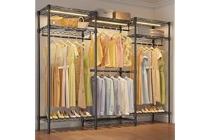 VIPEK V5L i1 Garment Rack Heavy Duty Clothes Rack with Dimmable LED Lights, 3000K Warm White, Metal Clothing Rack for Hanging Clothes, Large Freestanding Wardrobe Closet for Bedroom, Black