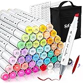 SFAIH Alcohol Markers Brush Tip & Chisel Tip - 49 Colors Double Tipped Art Markers for Adult Coloring Books Illustration, Gifts for Artist Adult - Refillable Alcohol-based Ink