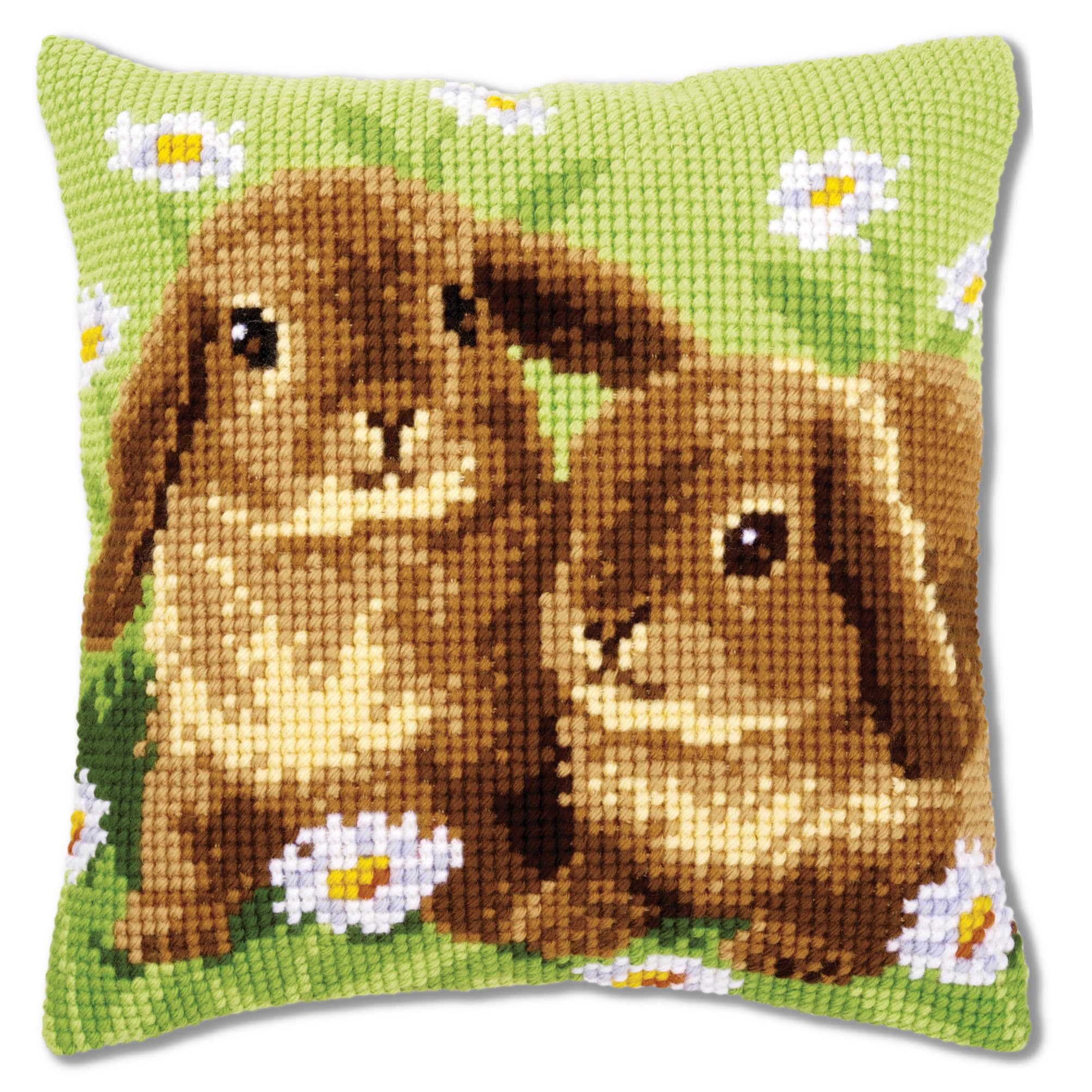 Vervaco Cushion: Two Rabbits, Acrylic, Multi-Colour, 10 x 1 x 14 cm