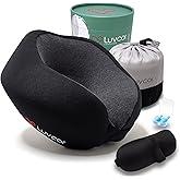 Luvcor Premium Quality Memory Foam Travel Neck Pillow Bundle - Best Ergonomic Pillow for Airplane Travel, car Ride, Sleeping. Comes with Eye mask, earplugs and Storage Bag.(Stealth Black)