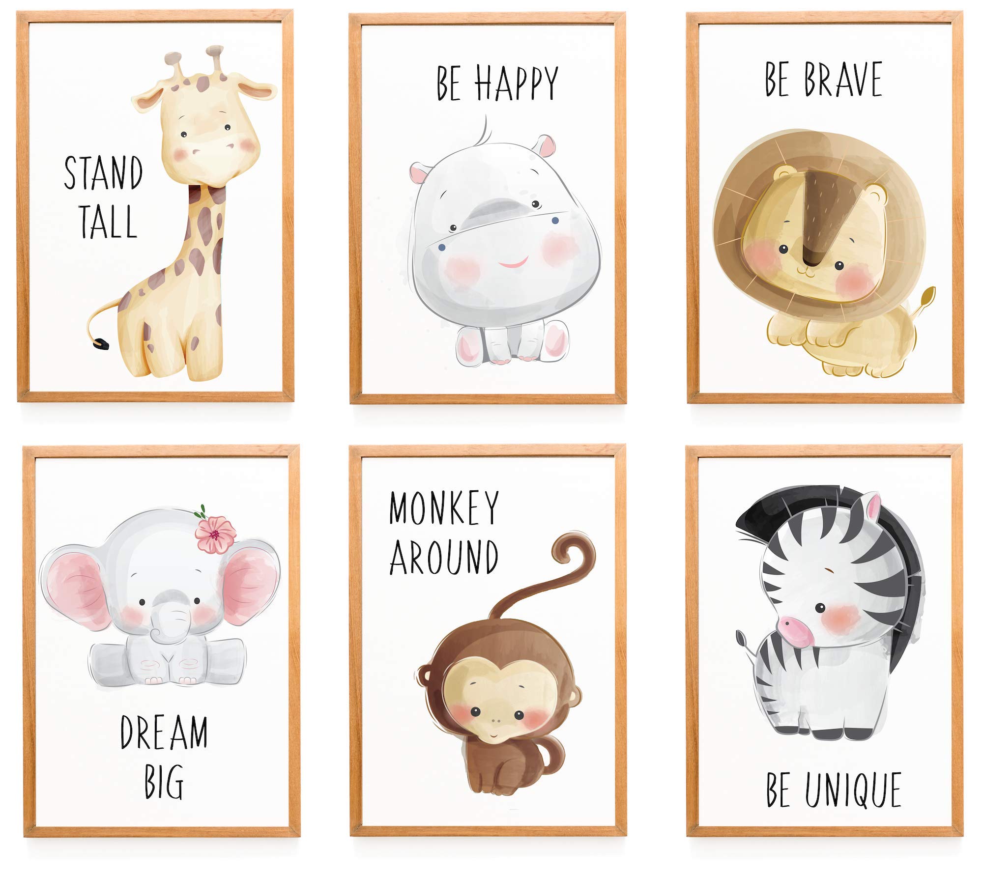 WIETRE® Set of 6 Nursery Animal Posters - Boy & Girl - Forest, Safari & Africa Themes - DIN A4 - No Frame