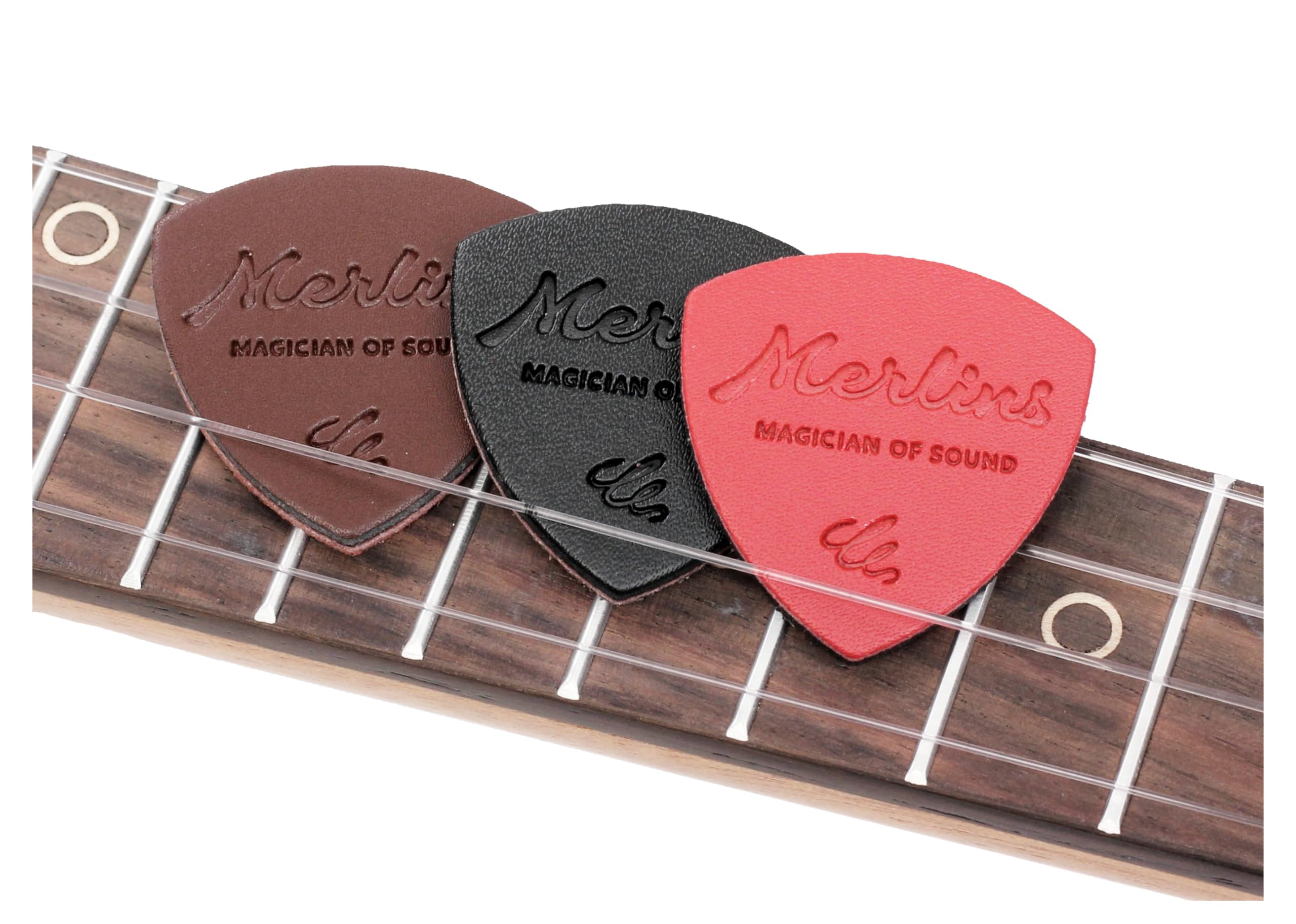Leather Picks Set / 3 Picks in Various Strengths for Ukulele Acoustic and Western Guitars