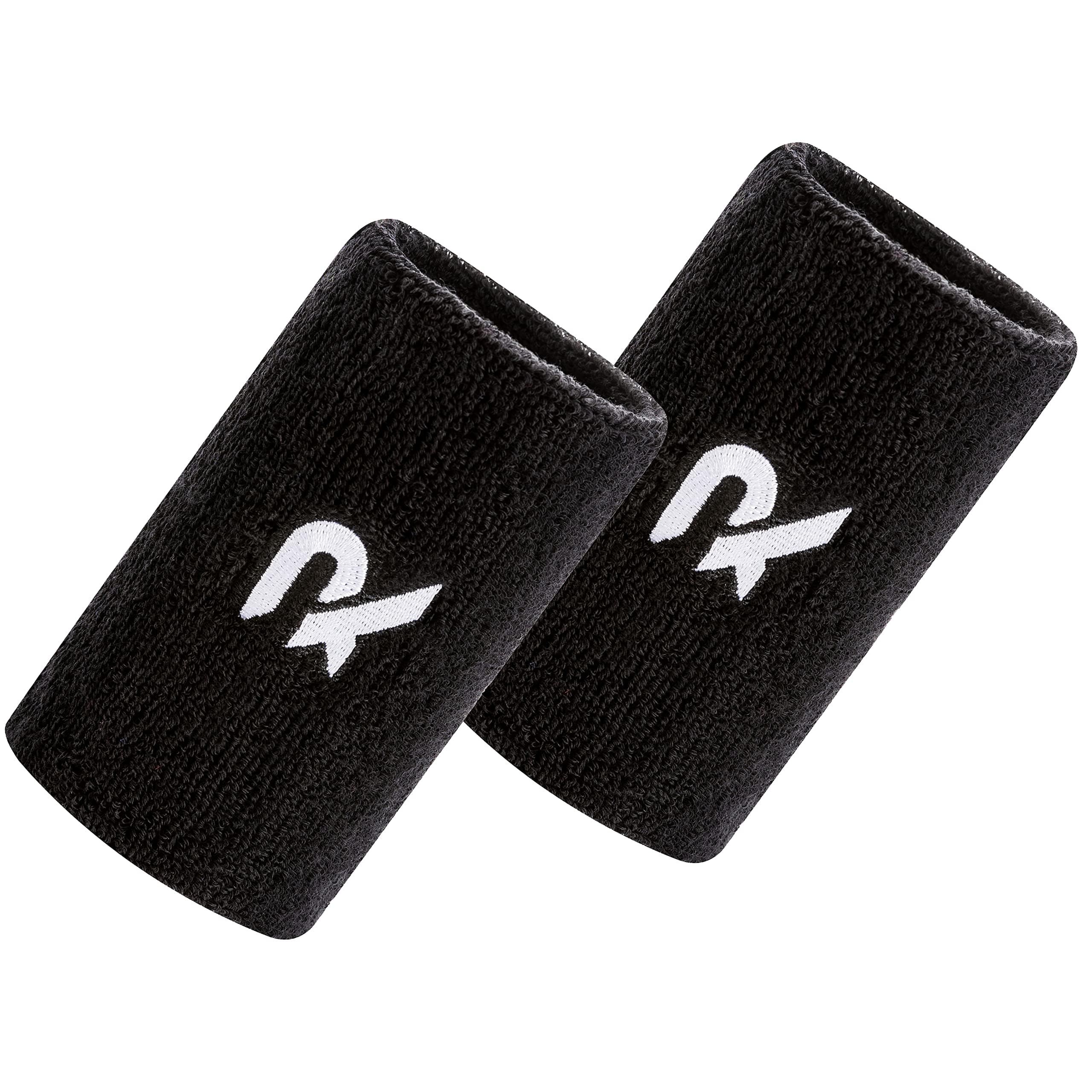 Raquex Sports Wristbands (7 Colours, 2 Widths) - Soft, Stretchy Cotton. Padel, Tennis, Squash, Running Sweat Bands - Machine Washable (Black, Pair) — image 1
