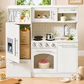 Tiny Land Wooden Play Kitchen for Toddlers, Kids Play Toy Kitchen Set | with Realistic Accessories Storage Fridge, Stove, Microwave, Coffee Station, Birthday Gift for Boys Girls Ages 3+,White