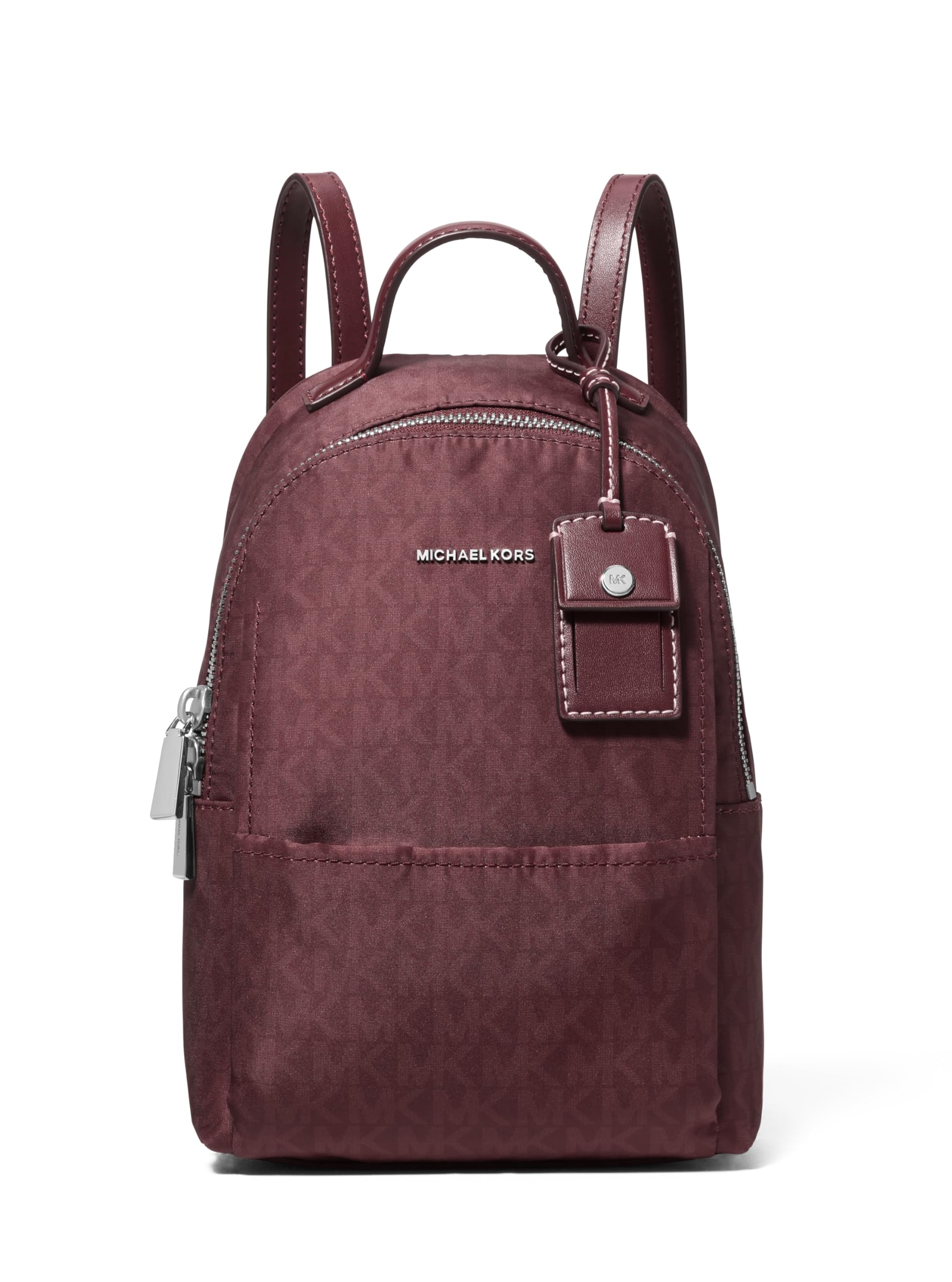 Michael Kors Sable Extra Small Covertible Messenger Backpack, Silver-Tone Hardware/Tonal MK Signature Nylon/Oxblood