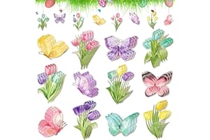 JNYVE 36 Pcs Spring Tree Ornaments: Spring Wooden Flowers Decorations Tulip Butterfly Hanging Decor for Small Tree Home Party