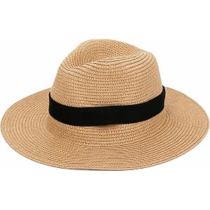 Panama Straw Fedora Hat, Wide Brim Sun Hat for Men and Women, Unisex Beach Style