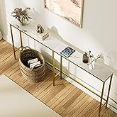 SONGXIN 70.9" Console Table,Modern Extra Narrow Long Sofa Table Behind Couch,Skinny Entry Table with Gold Metal Frame for Liv