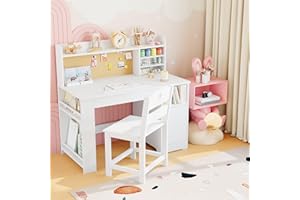 Study Desk with Chair,Wooden Study Table, Desk & Chair Sets with Hutch and Storage Cabinet, Writing Desk Computer Workstation