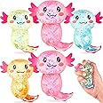Simgoing Sensory Fidget Stress Relief Axolotl Squeeze 3.94 x 3.15 Inches Cute Malt Sugar Filled Stretchy Axolotl Fun Squeeze for Adults Soothing Birthday Party Gift, 4 Styles(6 Pcs,Glitter)