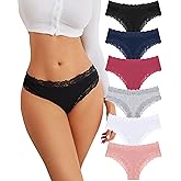 FINETOO Cotton Underwear for Women Sexy Panties Lace Hipster Low Rise Breathable Womens Cheeky 6 Pack S-XL