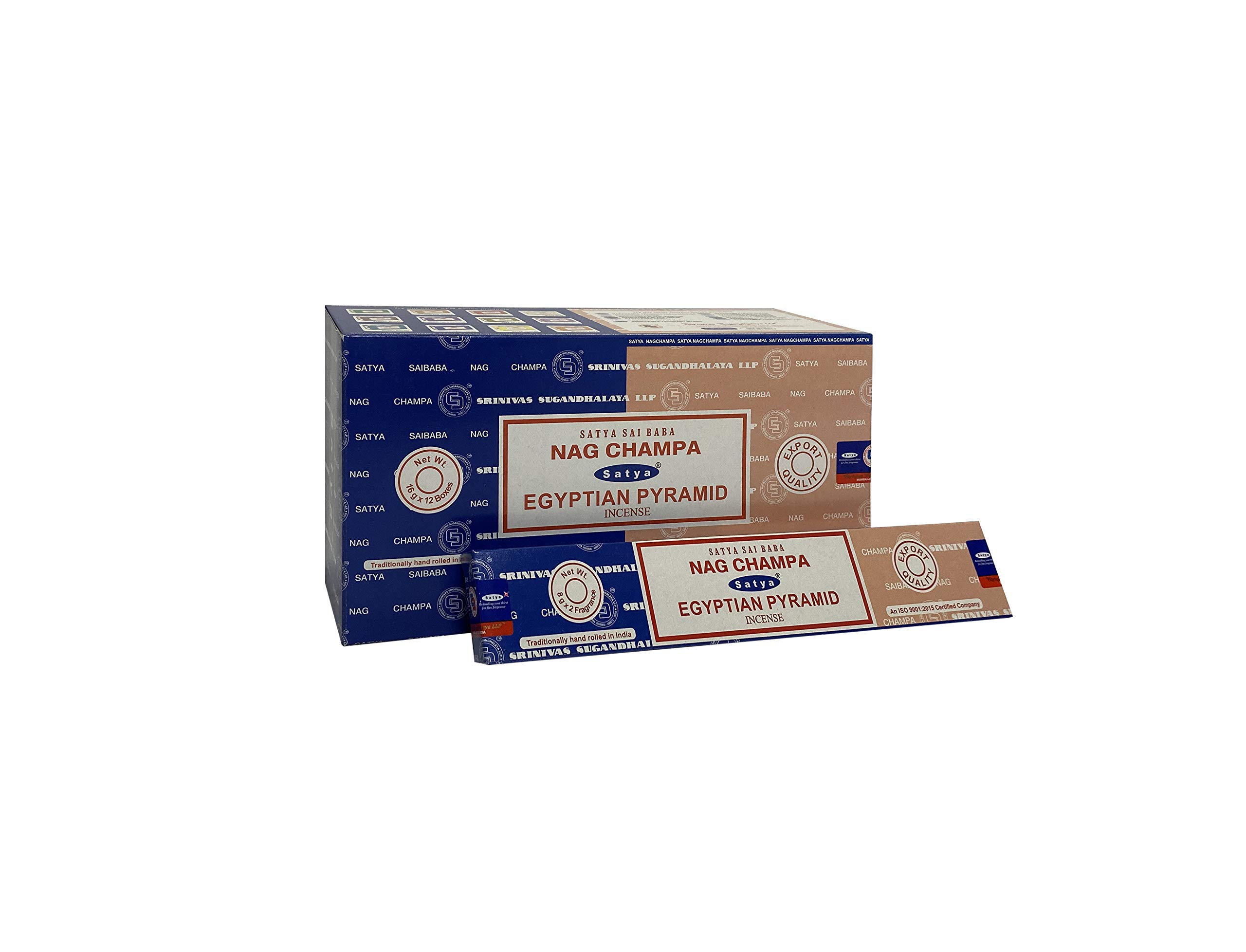 Satya 01314 Nag Champa & Eqyptian Pyramid Combo Set Of Incense Sticks, 12 Packs x 16g