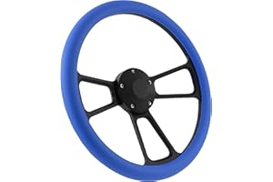 FOREVERSHARP 5-bolt Black Steering Wheel 14 Inch Aluminum with Sky Blue Vinyl Wrap and Horn