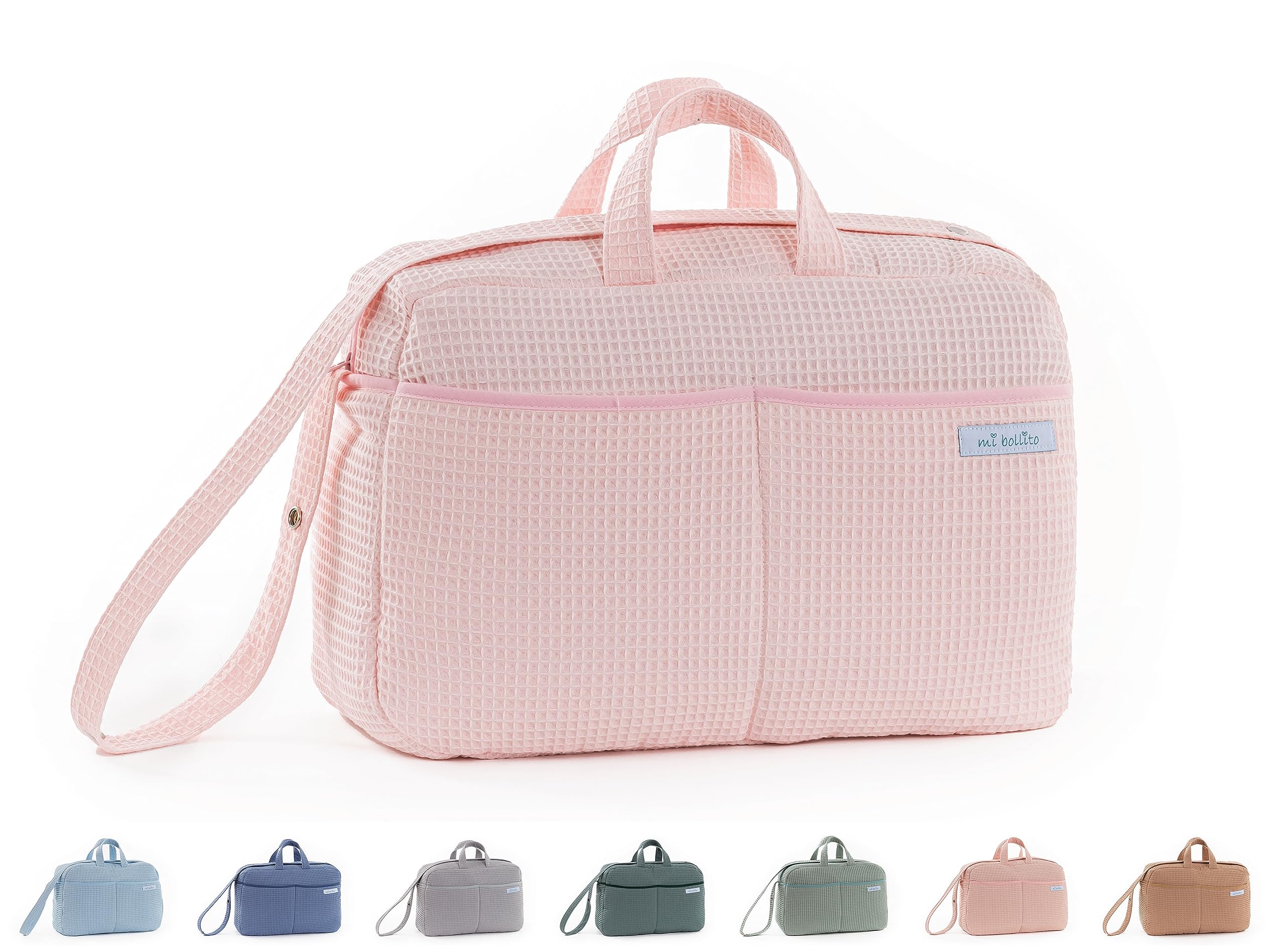 mi bollito Maternity Crossbody Bag for Baby Stroller and Hospital, Practical and Stylish Large Capacity Organiser Bag, Made in Spain., light pink, One Size