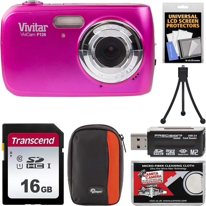 Vivitar ViviCam F126 Digital Camera (Pink) with 16GB Card