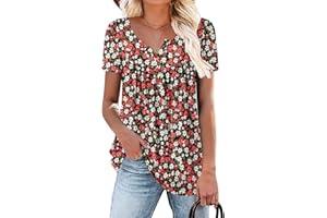 ROSELINLIN Women's Short Sleeve Shirts Long Sleeve Floral Summer Tops Loose Fit for Leggings
