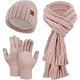 OZERO Scarf and Gloves Set for Women: Warm Knit Touchscreen Glove Slouchy Polar Fleece Lined Beanie Hat Scarf