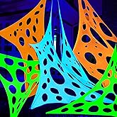 JOYIN 1000sqft Halloween Spider Web Decoration Outdoor, Glow-in-The-Dark Giant Spiderweb, DIY Stretchy Flexible Beef Netting in White (Blue at Night) Green, Orange for Neon Decor Indoor Haunted House