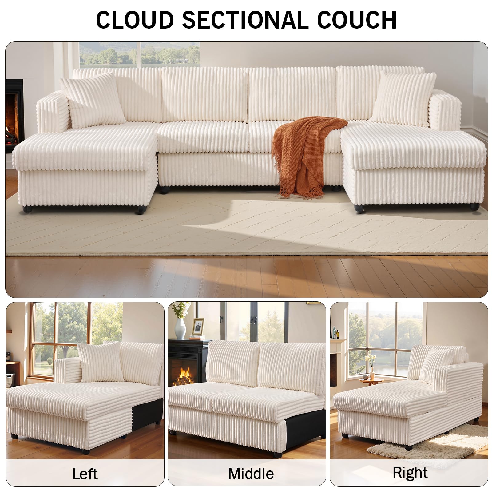 Photo 1 of *PARTIAL SET*
123" U-Shaped Modular sectional Sofa, Two L-Shape Chaise with 2 Cloud Couch sectional with Two Pillows, couches for Living Room (Beige)