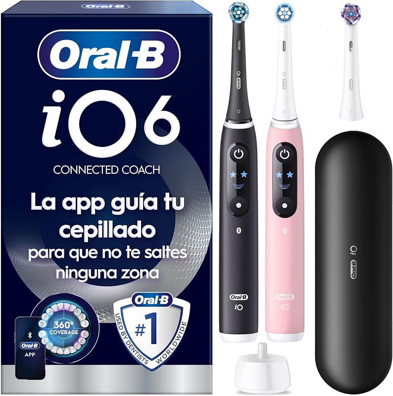 iO 6 Cepillos de Dientes Eléctricos, Negro y Rosa, Pack de 2