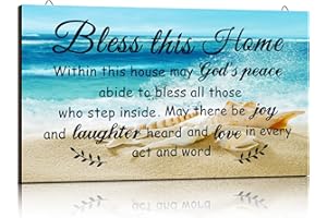 YLOLUL Beach House Warming Gifts Bless this Home Wall Decor Ocean Beach Theme House Blessing Plaque Farmhouse Entryway Sign Wood Rustic Sign for Summer Homeowner Gift Religious Decoration