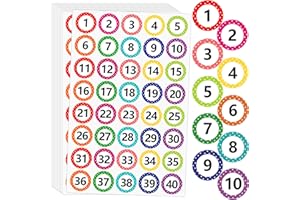 DREECY 1 Inch Number Stickers for Classroom 1-40, 12 Sheets Dot Consecutive Number Labels, Colored Numbers Decals, Inventory Sticker, Dot Stickers for Office, Storage, Indoor, Boxes (10 Colors)