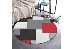 SWEET TANG Soft Round Area Rug Play Mat Circle Floor Mat Carpet Mat for Bedroom Living Room Nursery Decor, 3ft Diameter, White Grey Black Red Irregular Geometric