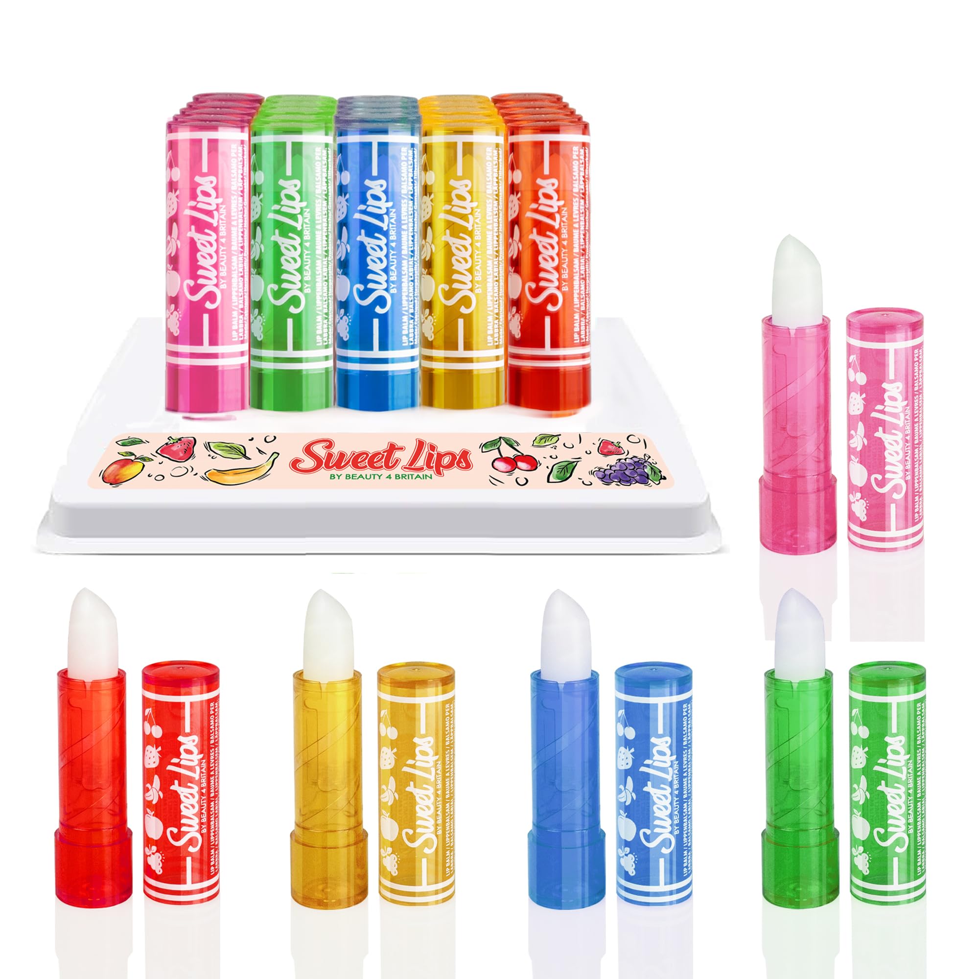 Beauty4Britain 25-Piece Lip Balm Set - Assorted Fruity Flavors - Wholesale Job Lot
