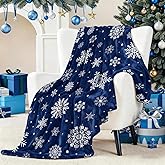 Mocsicka Christmas Snowflakes Throw Blanket, Winter Snowflakes Blue Xmas Soft Warm Fleece Throw Blanket Home Decorations for Bed Sofa Couch Travel 50"x60" (Blue)
