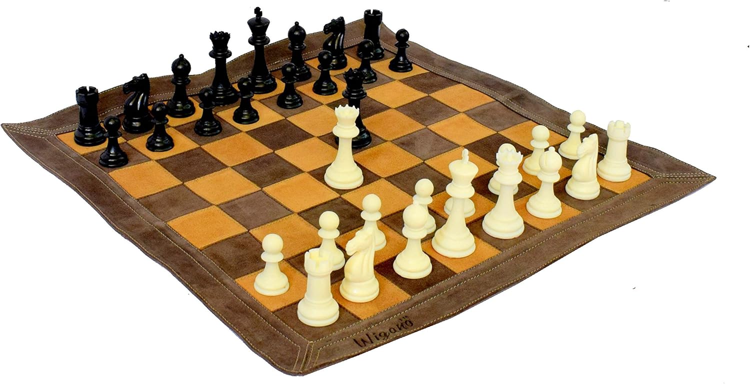 Wigano 19"X19" Vintage Geniuine Leather Tournament Chess Set Filled