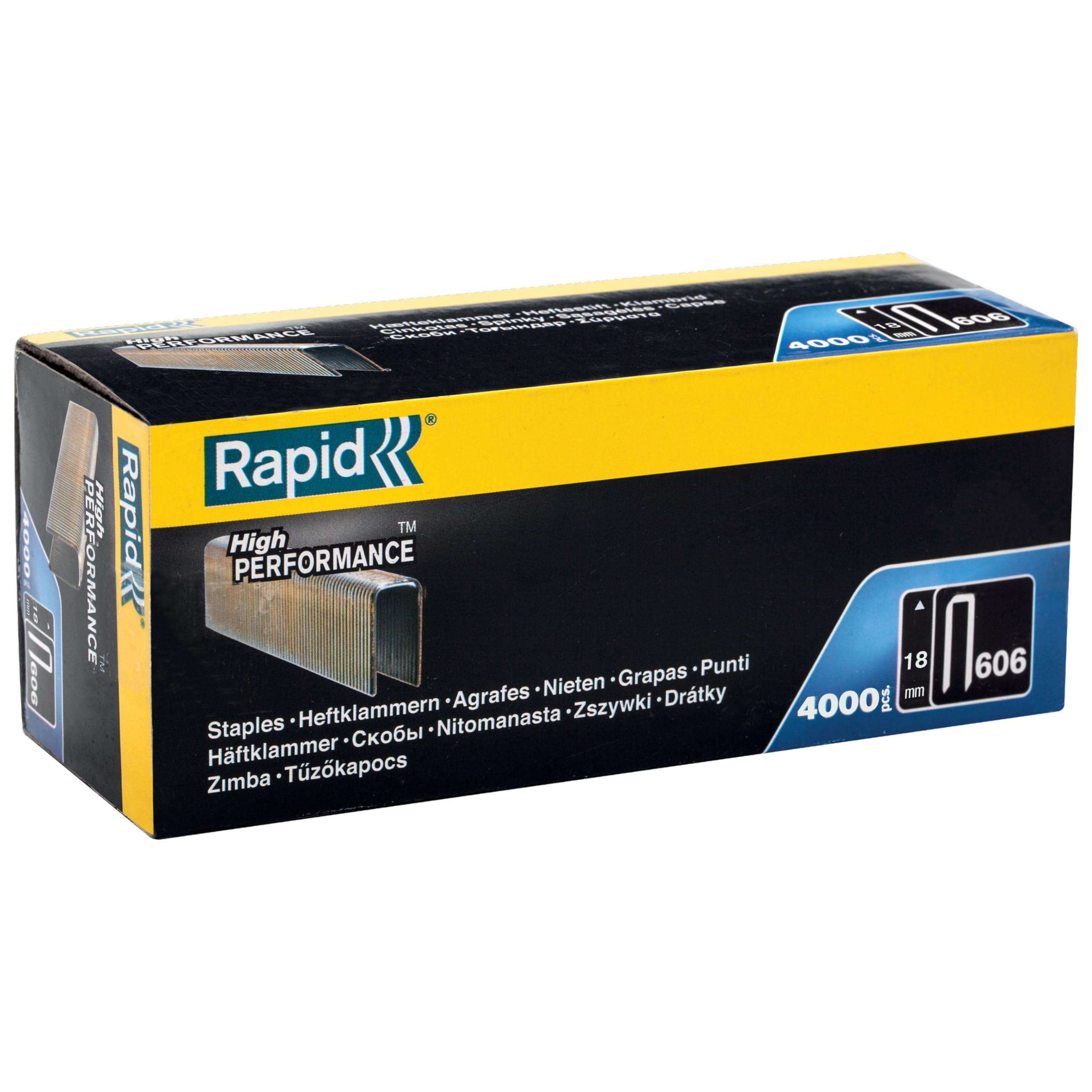 Rapid High-Performance Staples for Dense Materials, Narrow Crown No. 606, Leg Length 18mm, Staple Gun Staples, Resin-Coated Galvanised Steel, 4000 Pieces, Boxed (11897602)