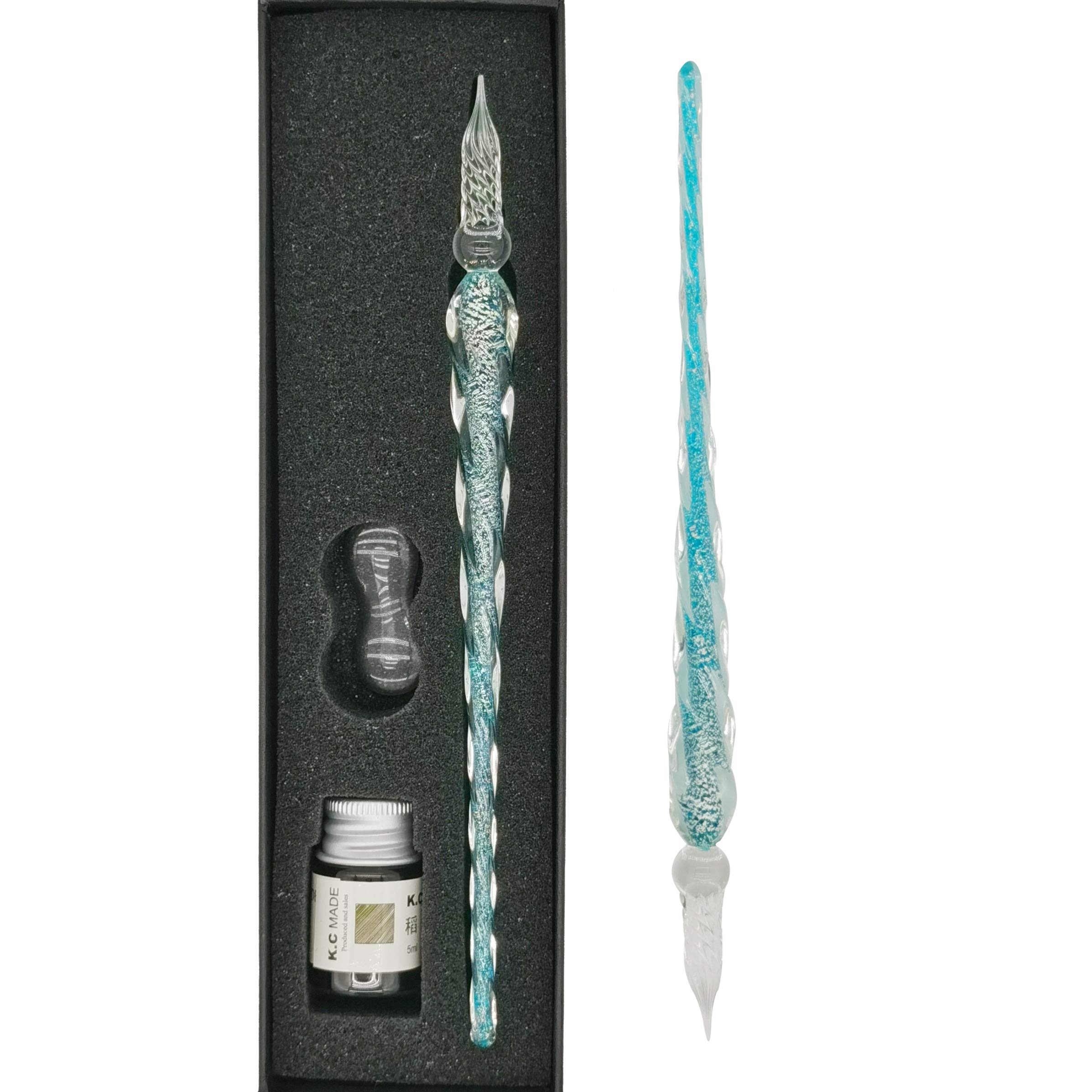 EACHHAHA Glass Dip Pen，Crystal Signature Pen for Art, Writing, Signatures — Decoration and Business Gift (3 piece Green Pen) — image 1