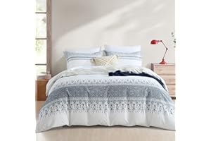 Bedduvit Boho Queen Duvet Cover - 100% Cotton Reversible Patterned Boho Duvet Cover Queen Soft Navy Summer Queen Duvet Cover with Zipper Closure & 8 Ties (90"x90", No Comforter)