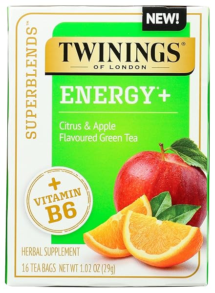 TWININGS, SUPERBLENDS, ENERGY WITH VITAMIN B6, CITRUS & APPLE GREEN TEA, 16 TEA BAGS 1.02 OZ (29 G)