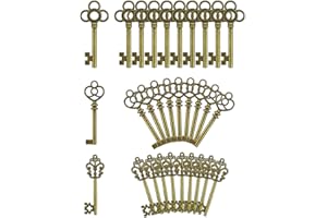 JIALEEY 3 Type of 30 PCS Vintage Large Skeleton Key Set Charms, Mixed Antique Style Bronze Brass Key Set Charms for Pendant DIY Jewelry Making Wedding Party Favors