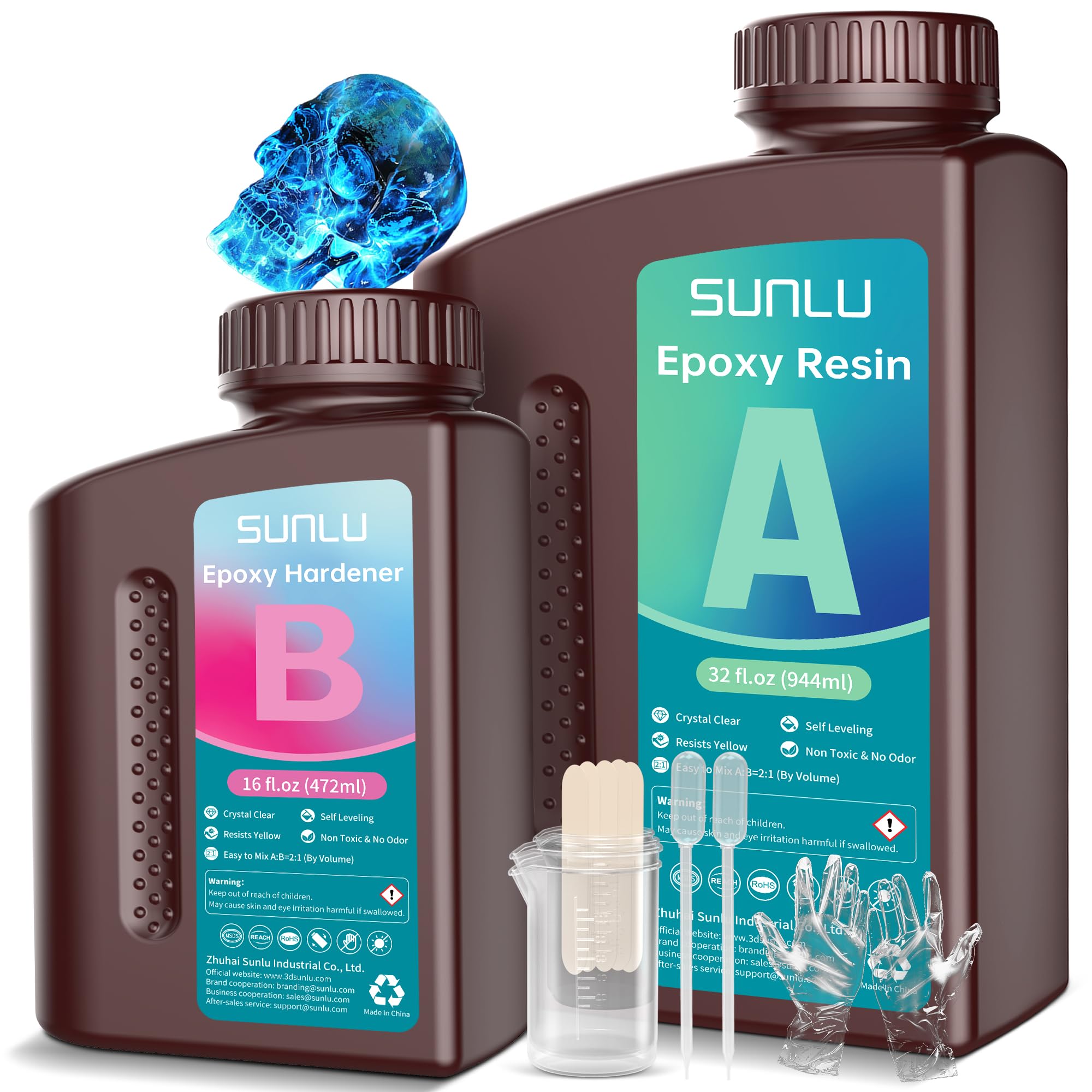 Photo 1 of SUNLU Epoxy Resin Kit 48OZ, Crystal Clear Epoxy Resin No Bubble No Yellow, Easy to Mix 2:1 Ratio, Self Leveling Art Resin for Casting, Coating, Jewelry Making, River Table Tops, Gift(32OZ+16OZ)