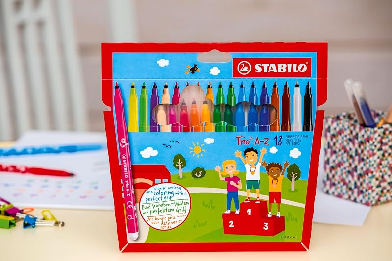 Marcador de zona de retenção triangular stabilo trio a-z - estojo com 24 cores