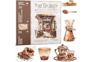 Uideyvi Lot de 50 feuilles d'autocollants Washi pour scrapbooking sur le thème du café